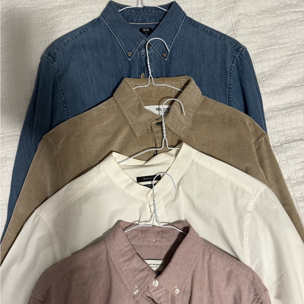Men's Button-Down Shirt Set - Blue, Tan, White, Pale burgundy
